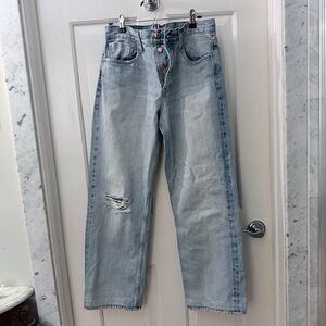 J. Crew Light Blue Wide-Leg Distressed Jeans